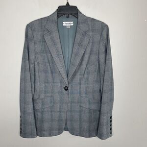 JOHN MEYER OF NORWICH Womens Blue Plaid 1-Button Blazer Sz 10 Lined Career